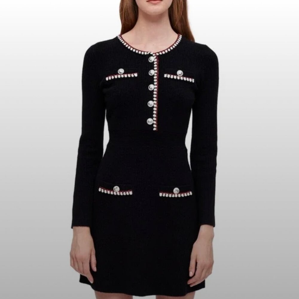 Maje Women Robellow Knit Mini Dress Black Size 40/8 US - NWT